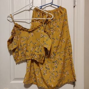 Monteau Yellow Skirt + Over the Shoulder Crop Top